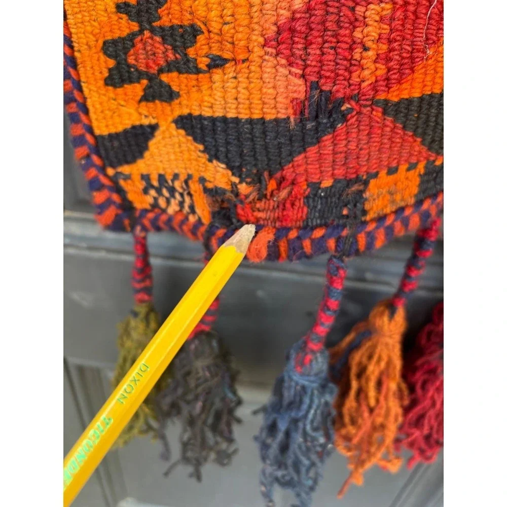 Vintage‎ Handwoven Wool Kilim Wall Hanging Tribal Tassel Tapestry Red Orange